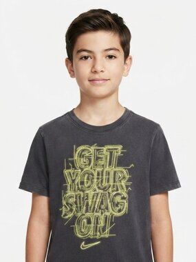 Nike Boys "Get Your Swag On" Graphic Tee Charcoal Gray Youth Medium M